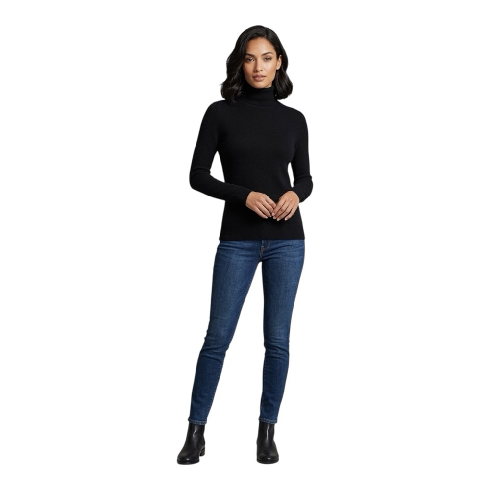 Chanyarn 100% Merino Wool Black Turtleneck Sweater Size M NWT